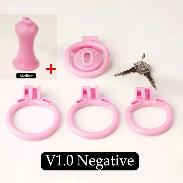 Bdsm Sissy Pink Chastity Device with Urethral Plug정조대Positive/Negative with 4 Sizes Cock Ring Mini Cock Cage Sex Toy for Men Gay