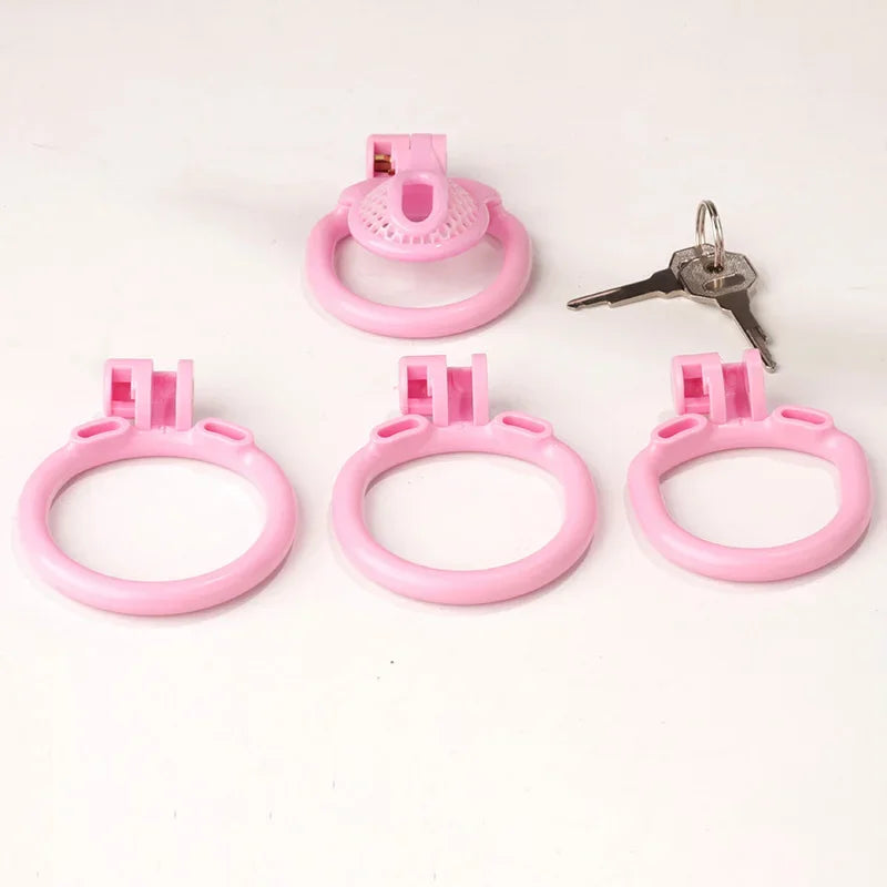 Bdsm Sissy Pink Chastity Device with Urethral Plug정조대Positive/Negative with 4 Sizes Cock Ring Mini Cock Cage Sex Toy for Men Gay