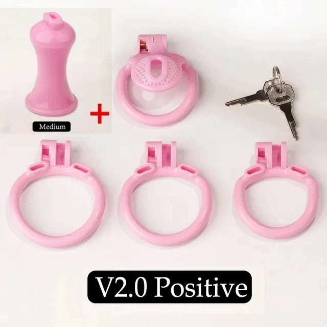 Bdsm Sissy Pink Chastity Device with Urethral Plug정조대Positive/Negative with 4 Sizes Cock Ring Mini Cock Cage Sex Toy for Men Gay