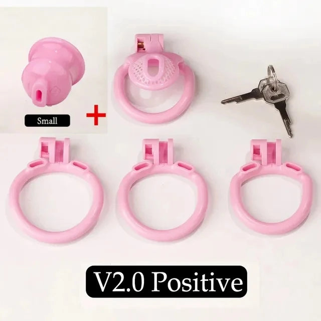 Bdsm Sissy Pink Chastity Device with Urethral Plug정조대Positive/Negative with 4 Sizes Cock Ring Mini Cock Cage Sex Toy for Men Gay