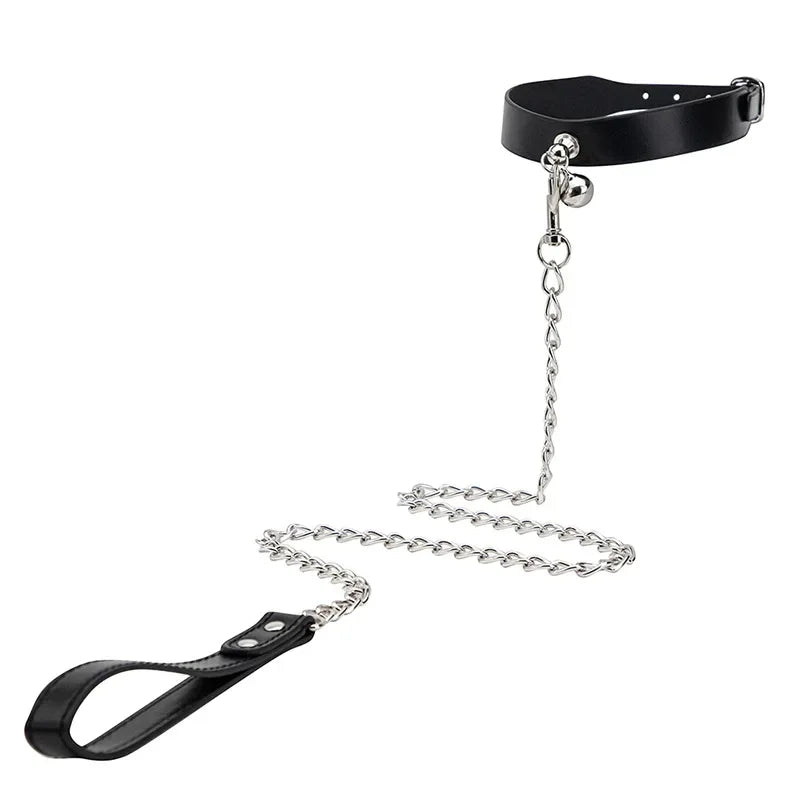 Bed Bondage Collar PU leather Neck Restraint with Chain Leash BDSM Erotic Sex Toys For Women Couples Adult Games