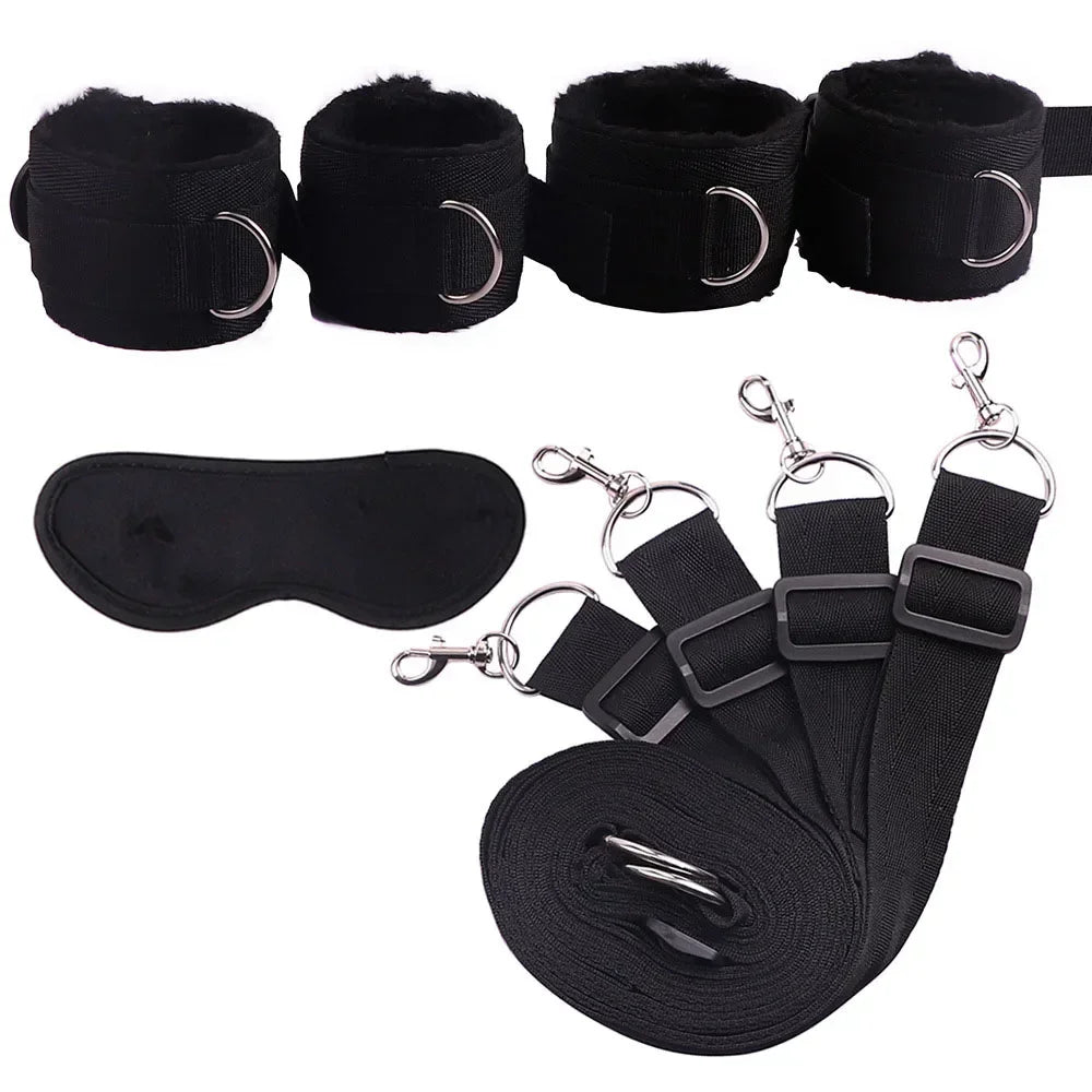 Bed Jam Sex Restraint Kit Adjustable Belt Nylon Handcuffs Ankle Cuffs Bondage Erotic Toys Fixation Adult Game BDSM