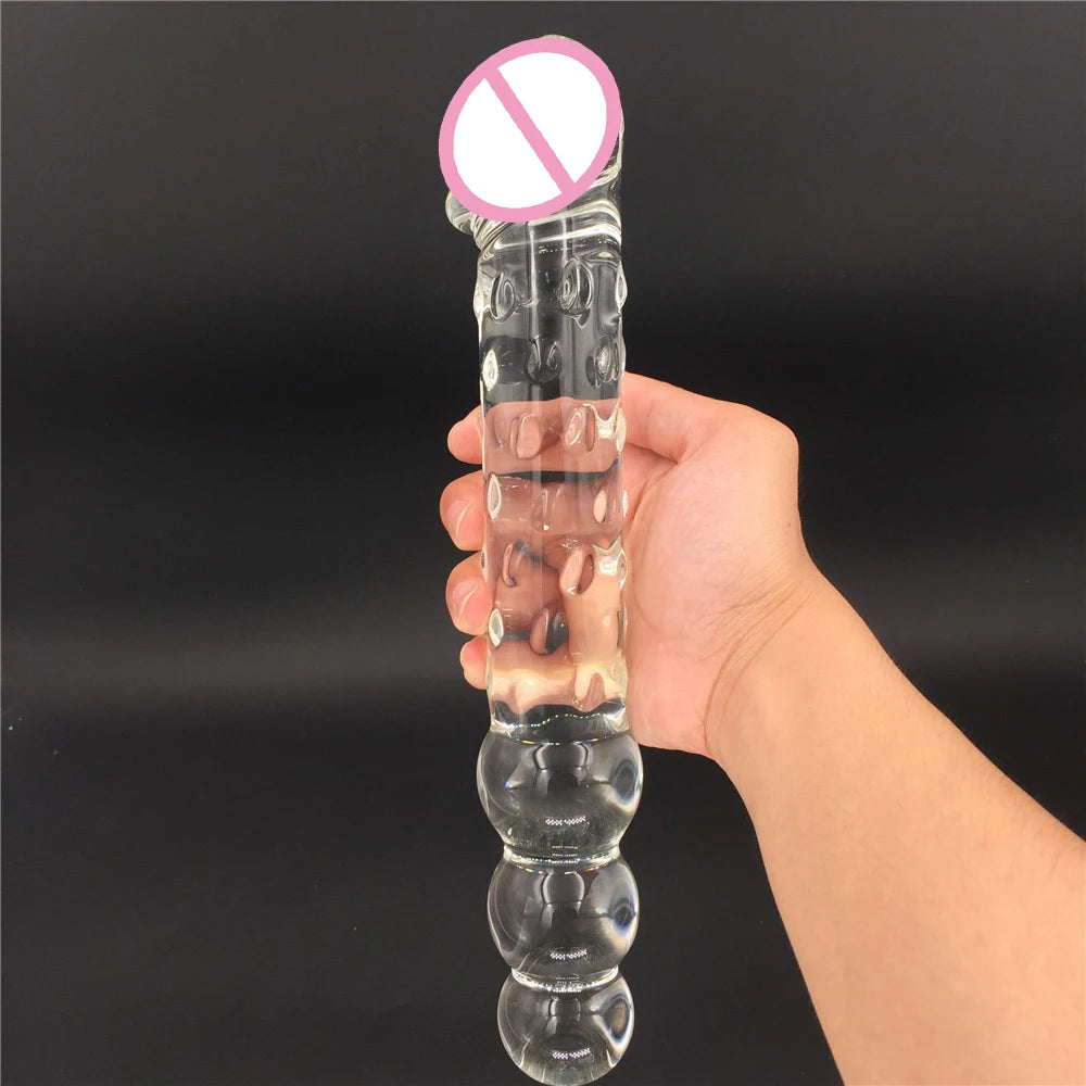 Big Glass Double Dildo Huge Glass Butt Plug Anal Beads Double Penetration Realistic Penis G Spot Massage Sex Toys for Couples