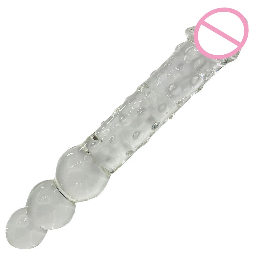 Big Glass Double Dildo Huge Glass Butt Plug Anal Beads Double Penetration Realistic Penis G Spot Massage Sex Toys for Couples