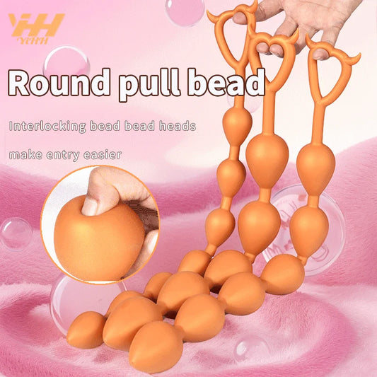 Black/Gold Huge Anal Beads Dildo Long Anal Sex toys Silicone Butt Plug with Safe Pull Ring or Suction Cup masturbators for Adult