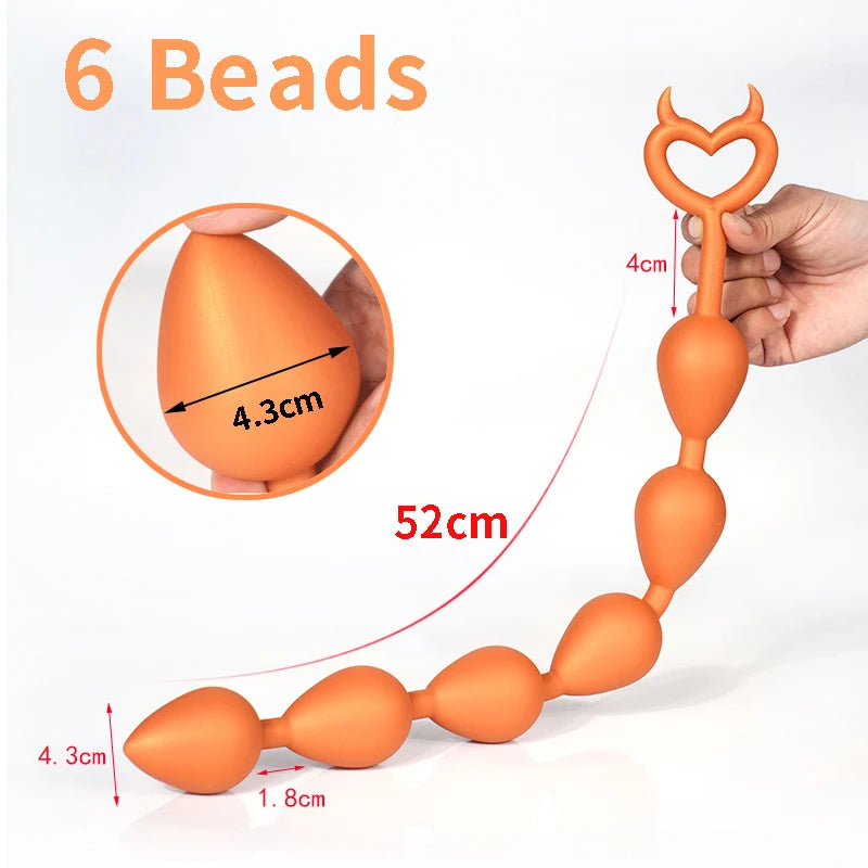 Black/Gold Huge Anal Beads Dildo Long Anal Sex toys Silicone Butt Plug with Safe Pull Ring or Suction Cup masturbators for Adult