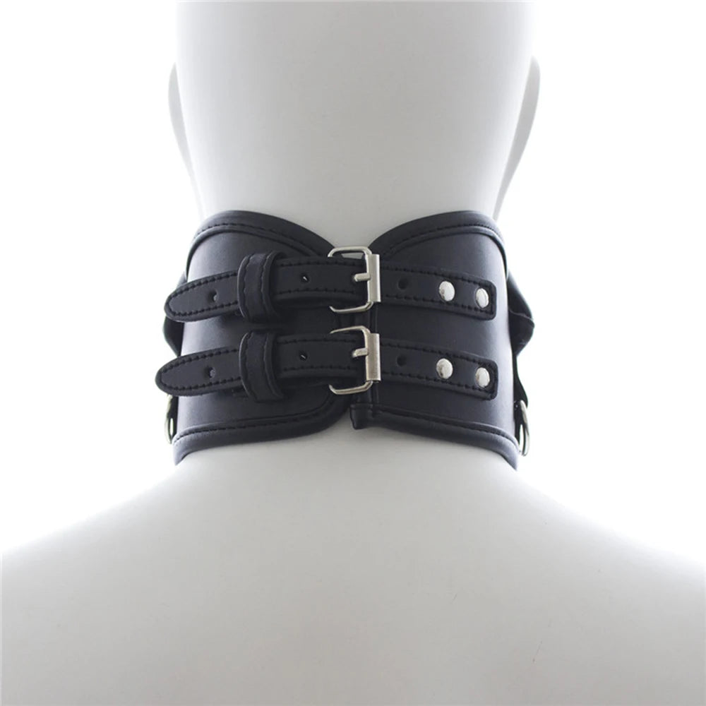 Black Gothic Neck Collar Bondage Punk Restraint with Chain Leash BDSM Neck Corset Roleplay Adult Games Slave Erotic Sex Toys