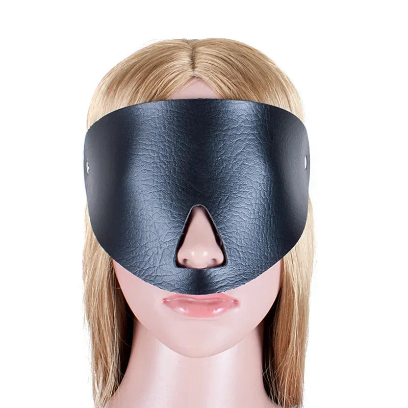 Black PU Leather Mystery Expose Nose Eye Mask with Binding Bondage Blindfold Sexy Toys for Fetish Adult Game Cosplay Sex Product