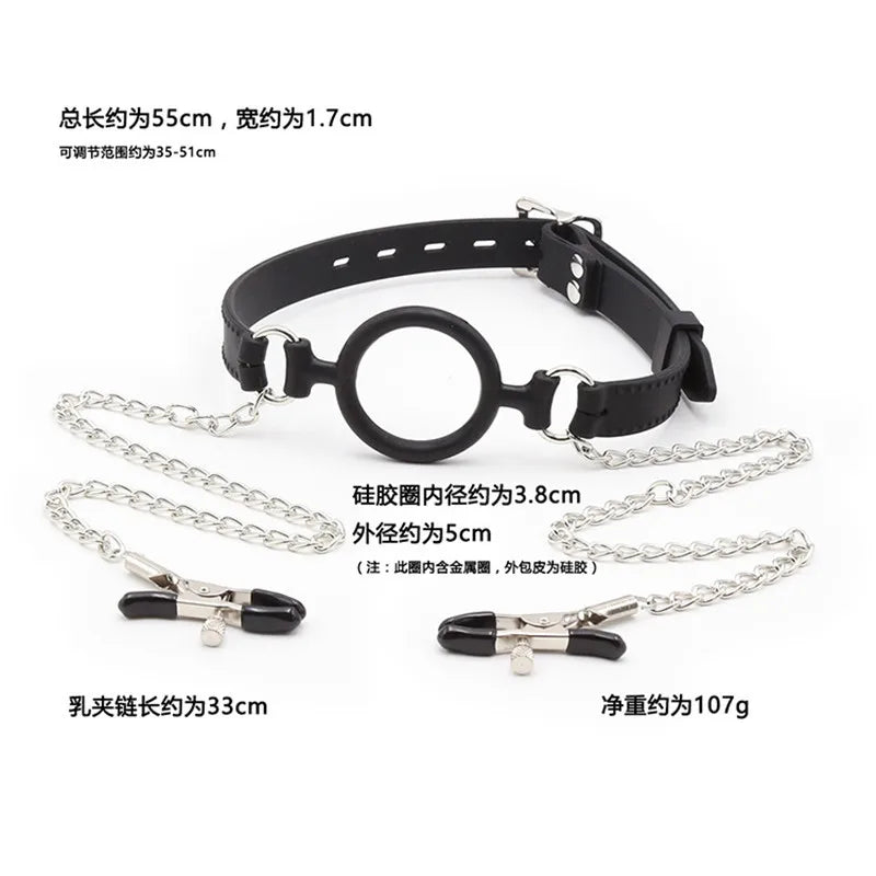 Black PU Neck Collar with Ring Mouth Gag Collar Slave Bondage Strap Harness Restraint Sex BDSM Bondage Adult Sex Toys