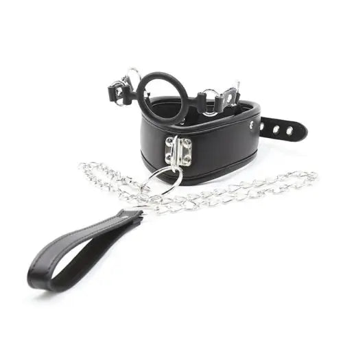 Black PU Neck Collar with Ring Mouth Gag Collar Slave Bondage Strap Harness Restraint Sex BDSM Bondage Adult Sex Toys