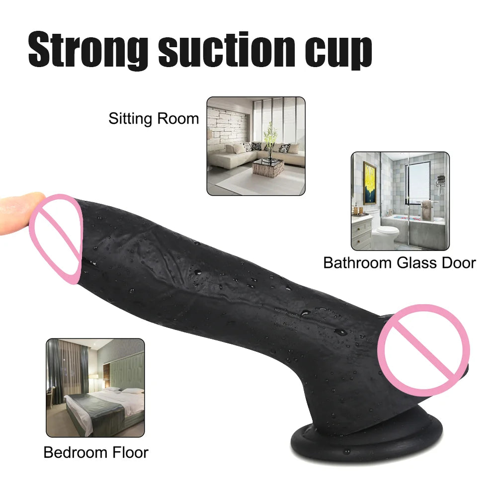 Black Soft Dildo for Women Silicone Suction Cup Realistic Huge Penis Lesbian Strap On Penis Anal Sex Toys For Woman Masturbators