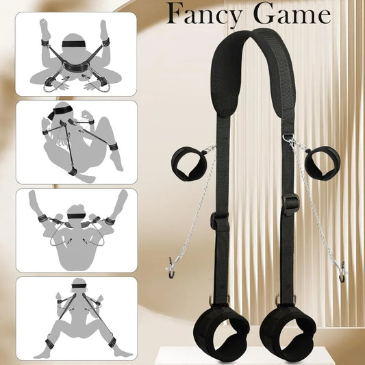 Bondage BDSM Kit Restraints Set Hand Cuffs Leg Straps Cuffs Nipple Clamp Adjustable Soft Tie Adults Sex Toys for Couples SM Game