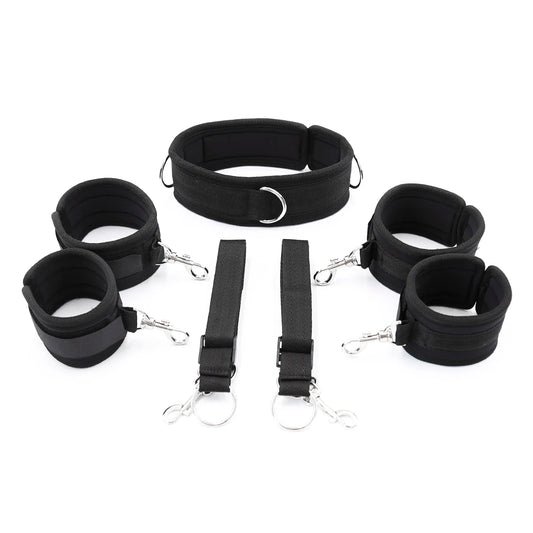 Bondage Neck Collar to Handcuffs Wrist Ankle Cuffs Bed Boundage Roleplay Faux Leather Bed Sheet BDSM Couple Games Adult Sex Toy