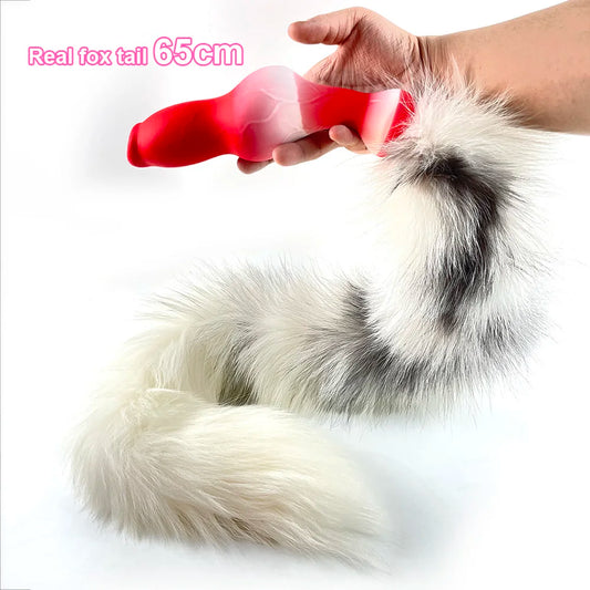 Butt Plug with Tail 35/65/95cm Real Fox Tail Adult Sex Games for Couples Soft Dog Dildos for Anal Women Men Anal Plug BDSM