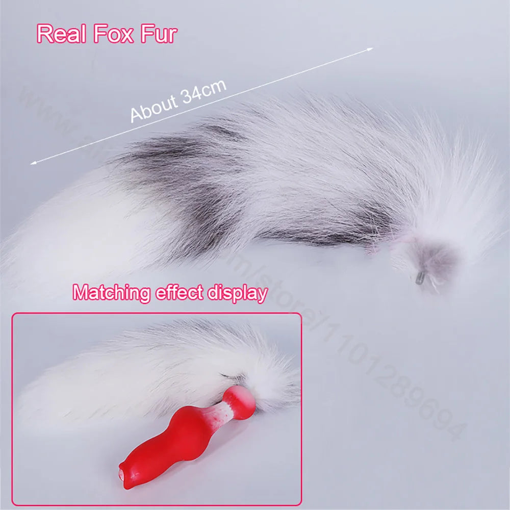 Butt Plug with Tail 35/65/95cm Real Fox Tail Adult Sex Games for Couples Soft Dog Dildos for Anal Women Men Anal Plug BDSM