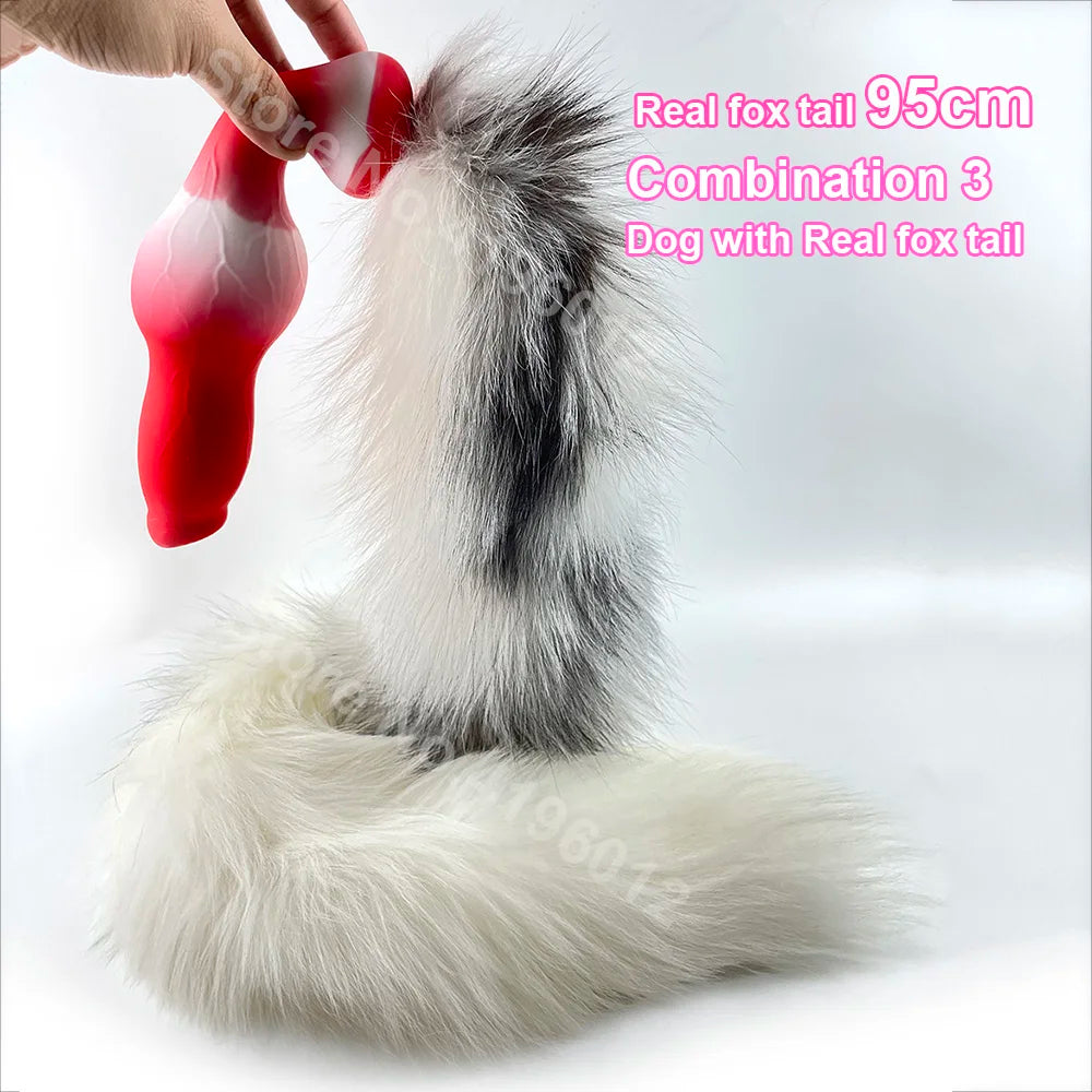 Butt Plug with Tail 35/65/95cm Real Fox Tail Adult Sex Games for Couples Soft Dog Dildos for Anal Women Men Anal Plug BDSM