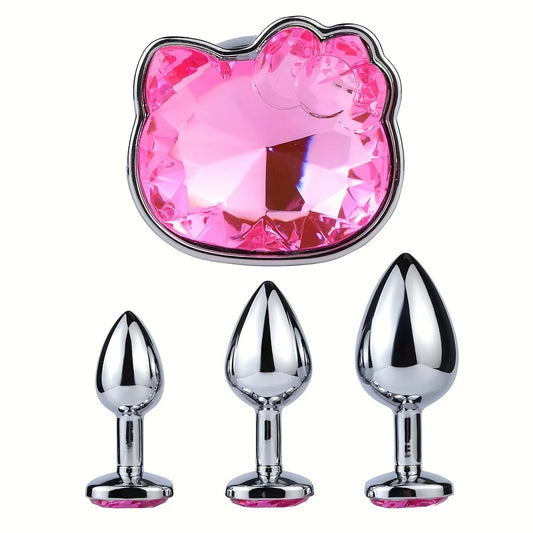 Cat Face Rhinestone Anal Plug Waterproof Stainless Steel Anal Plug for BDSM Sex Toy for Couples Prostate Butt Plug Adult Gay