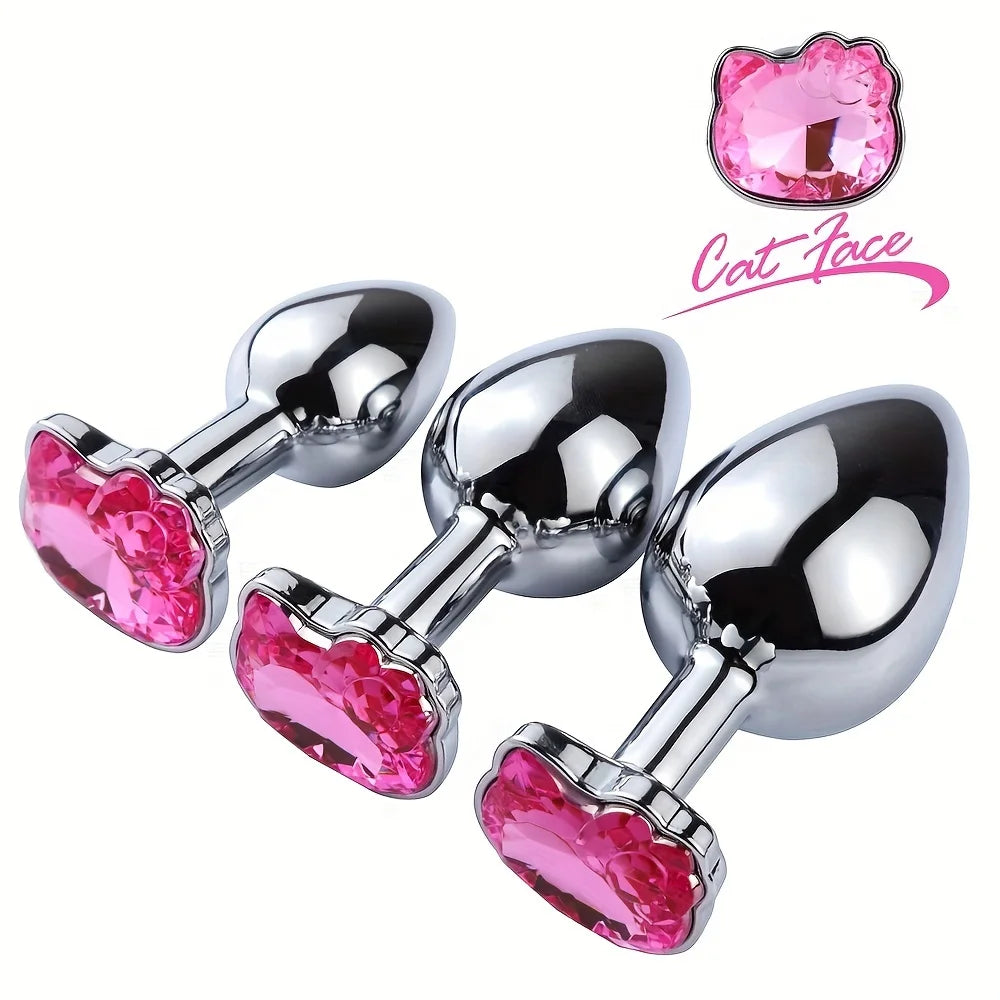 Cat Face Rhinestone Anal Plug Waterproof Stainless Steel Anal Plug for BDSM Sex Toy for Couples Prostate Butt Plug Adult Gay