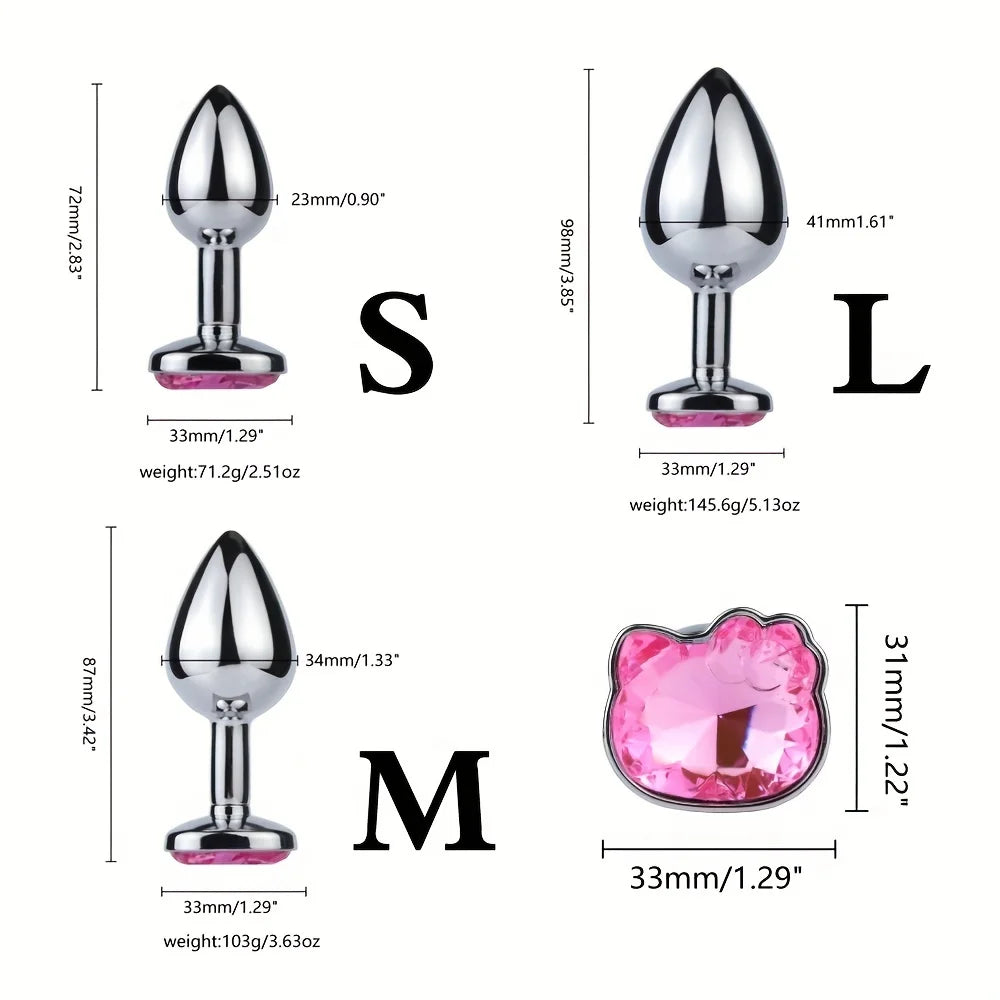 Cat Face Rhinestone Anal Plug Waterproof Stainless Steel Anal Plug for BDSM Sex Toy for Couples Prostate Butt Plug Adult Gay