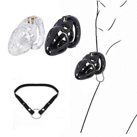 Clear/Black Vent Hole Male Chastity Cage with Openable Ring Penis Ring Boundage Sex Toys for Men BDSM Lock Belt with 4 Cock Ring