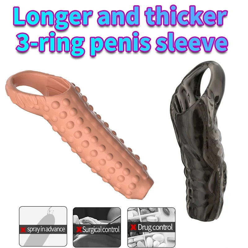 Cock Ring Reusable Penis Sleeve Sex Toys Condoms for Men Restriction Rings Pleasure Ring in The Clitoris Sperm Locking Condom 18