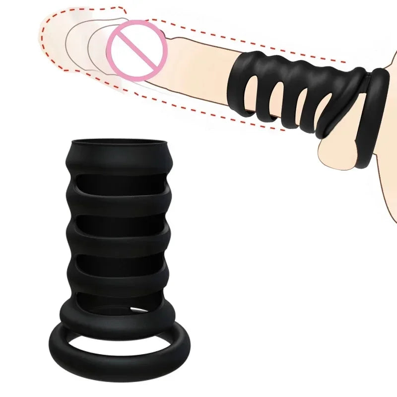 Cock Rings Penis Bondage Sleeve Silicone Chastity Cage Ball Stretcher Testicle Massager Delay Ejaculation Sex Toys For Men