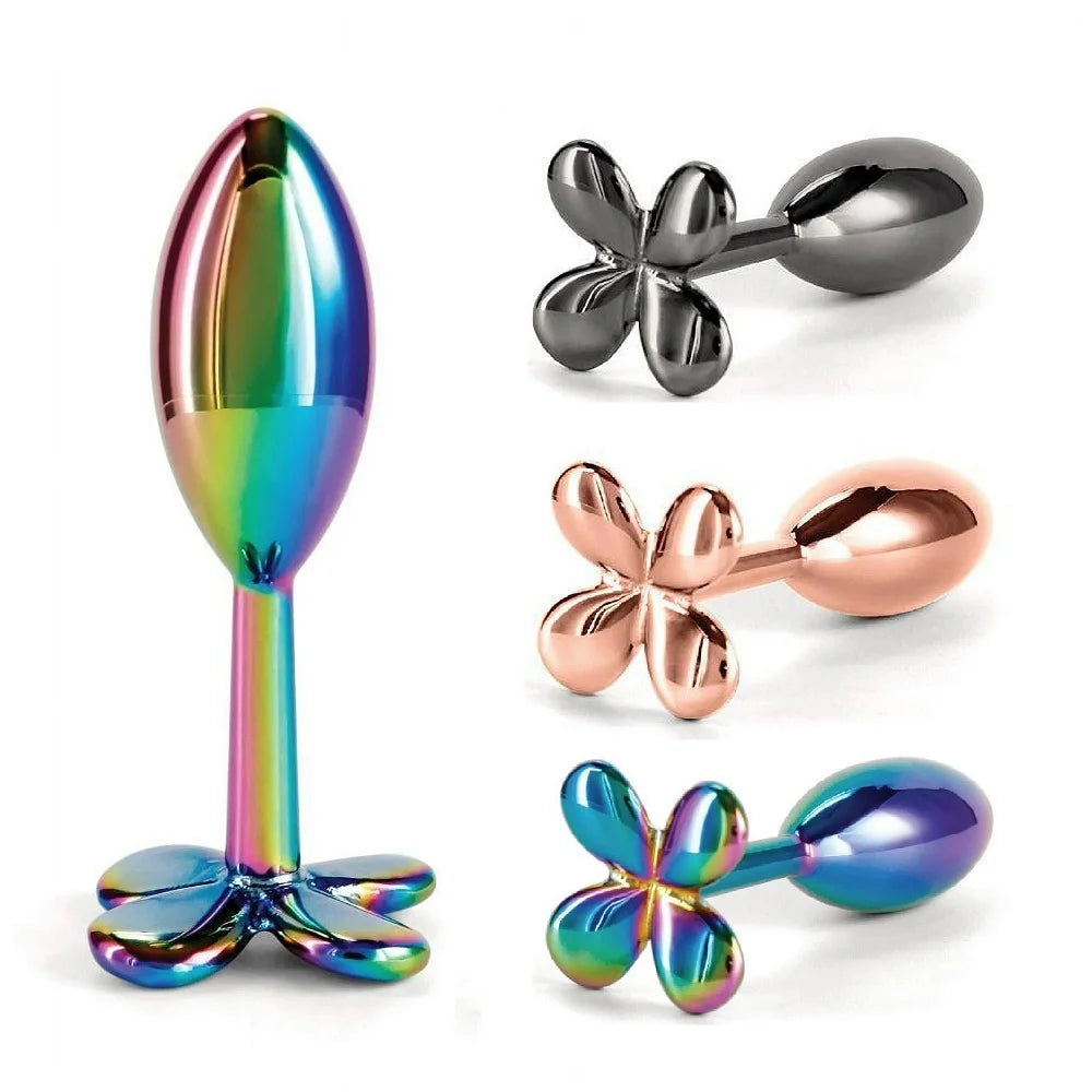 Colorful Metal Anal Beads Butt Plug Small Anal plug Stimulator Four Leaf Cover Rose Rainbow Gun Anal Sex Toy For Men Women