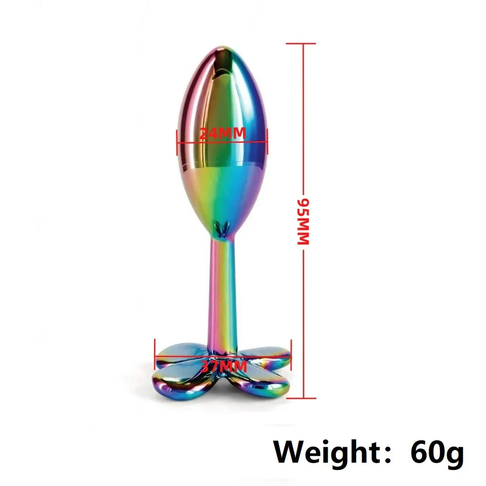 Colorful Metal Anal Beads Butt Plug Small Anal plug Stimulator Four Leaf Cover Rose Rainbow Gun Anal Sex Toy For Men Women