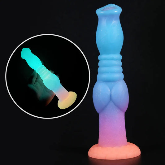 Colourful Luminous Animal Dildo Anal Plug for Women Men Silicone Glow In Dark Wolf Penis with Sucker Sex Toys Butt Plug