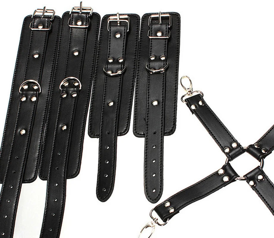 Cross Handcuffs Bondage Braided PU Leather Hog-Tie Restraint Kit Ankle Wrist Cuffs Belt BDSM Erotic Sex Toys for Women Couple