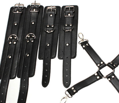 Cross Handcuffs Bondage Braided PU Leather Hog-Tie Restraint Kit Ankle Wrist Cuffs Belt BDSM Erotic Sex Toys for Women Couple