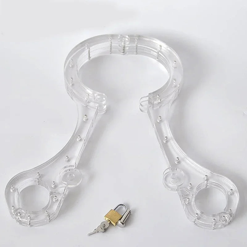 Crystal Round Neck Collar Ring Oval Handcuffs Wrist Bondage Lockable Neck To Wrist Adult Games Erotic Frame Sex Products