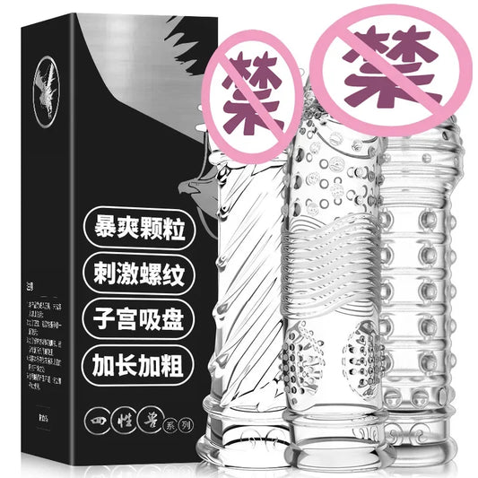 Crystal Transparent Penis Sleeve Reusable Extend Penis Condoms Delay G-spot Stimulate Erotic Intimate Goods Products for Men