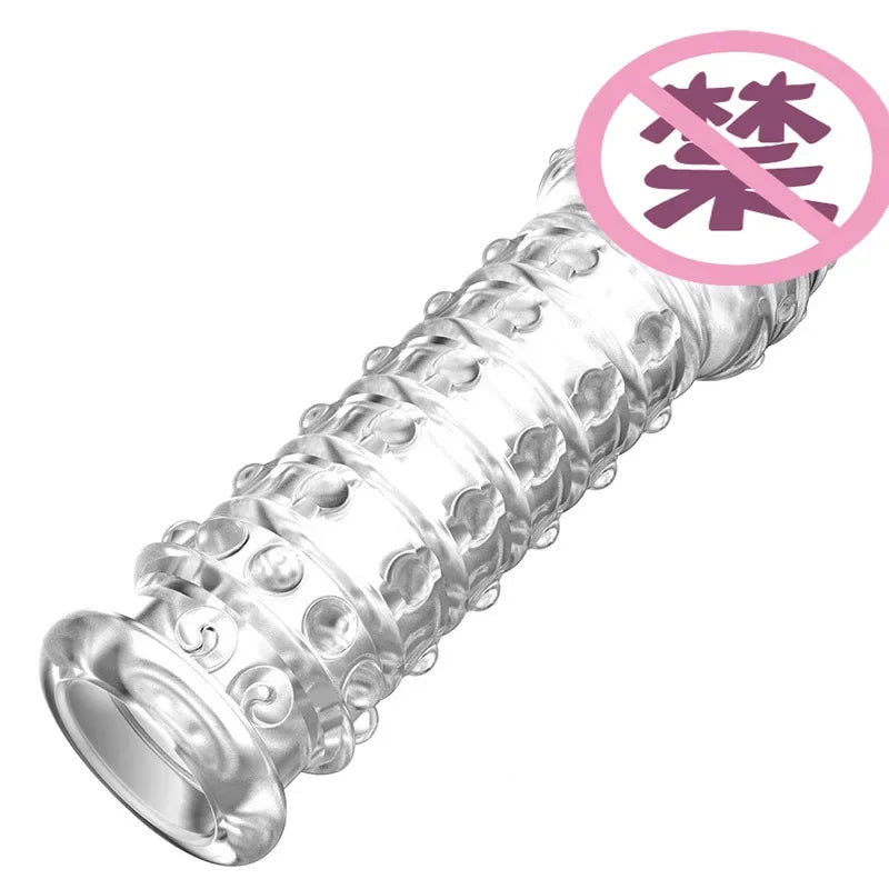 Crystal Transparent Penis Sleeve Reusable Extend Penis Condoms Delay G-spot Stimulate Erotic Intimate Goods Products for Men