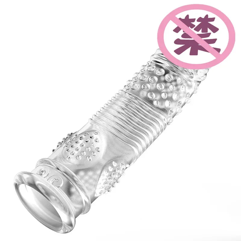 Crystal Transparent Penis Sleeve Reusable Extend Penis Condoms Delay G-spot Stimulate Erotic Intimate Goods Products for Men