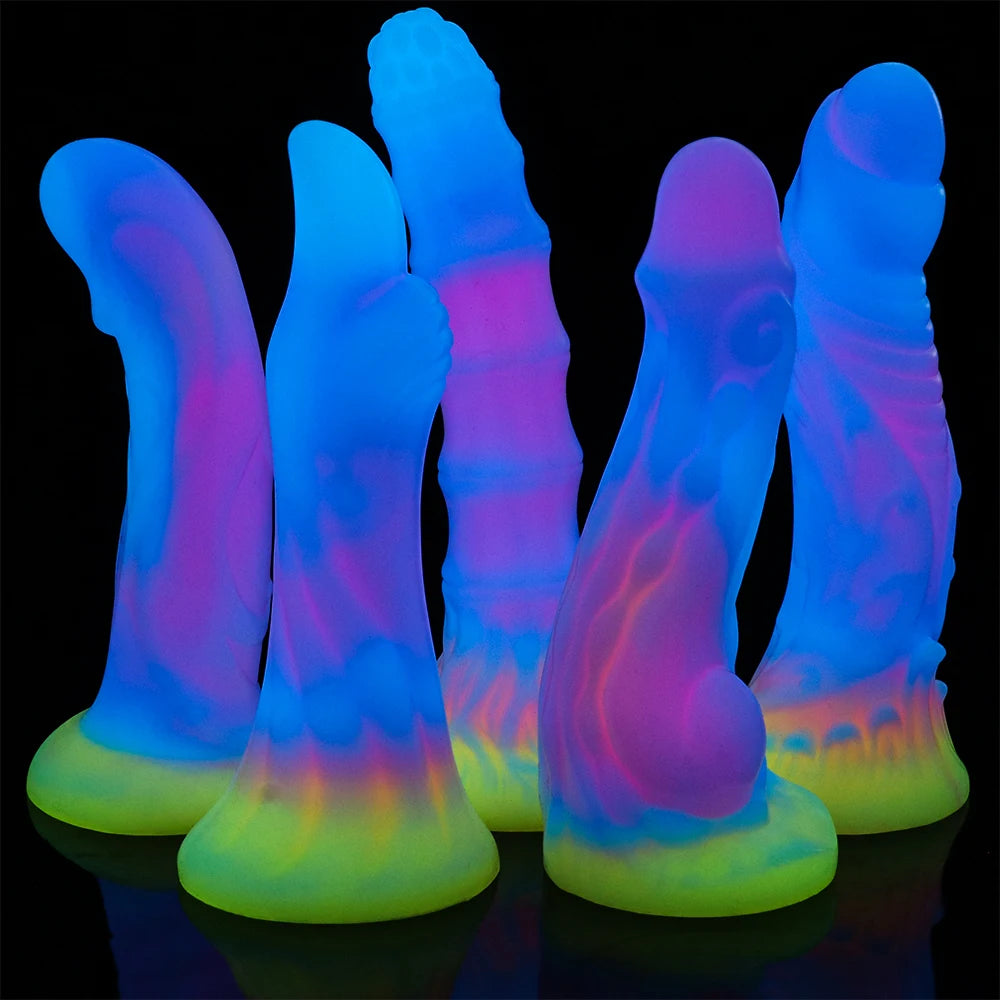 Cute New Luminous Dildo Anal Sex Toys for Women Men Colourful Glowing Dildos Huge Dragon Monster Dildo Butt Plug Adult Toys