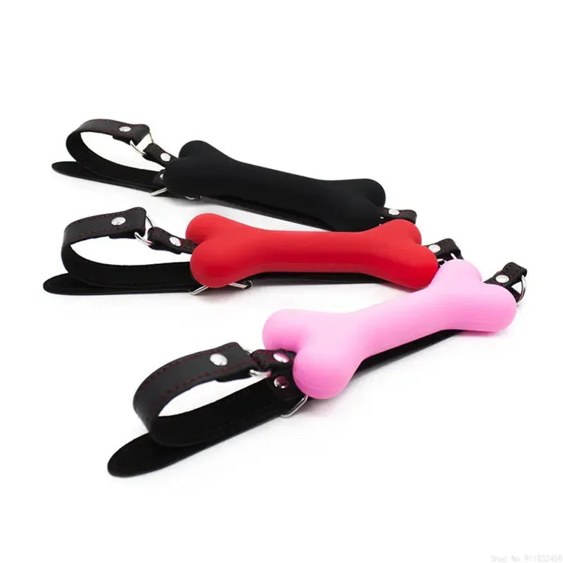 Cute Solid Leather Harness Mouth Silicone Dog Bone Ball Gag BDSM Mouth Plug Couples Flirting Sex Products For Women