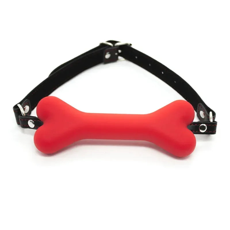 Cute Solid Leather Harness Mouth Silicone Dog Bone Ball Gag BDSM Mouth Plug Couples Flirting Sex Products For Women