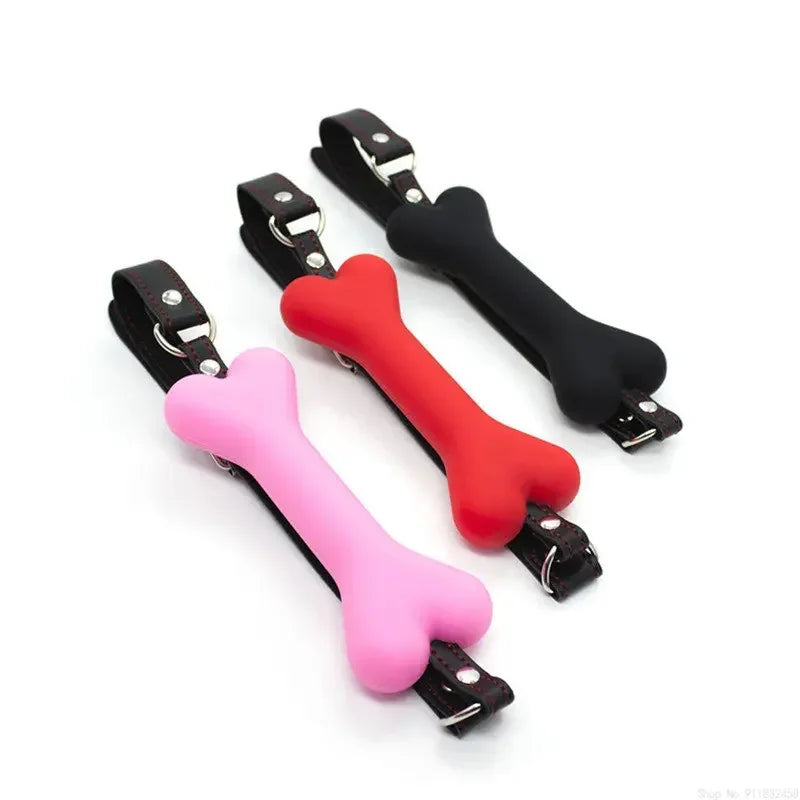 Cute Solid Leather Harness Mouth Silicone Dog Bone Ball Gag BDSM Mouth Plug Couples Flirting Sex Products For Women