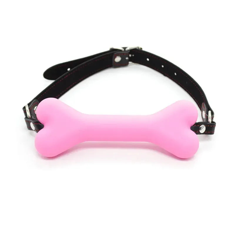 Cute Solid Leather Harness Mouth Silicone Dog Bone Ball Gag BDSM Mouth Plug Couples Flirting Sex Products For Women