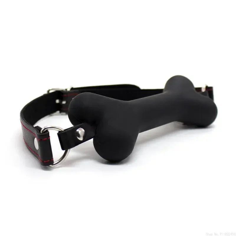 Cute Solid Leather Harness Mouth Silicone Dog Bone Ball Gag BDSM Mouth Plug Couples Flirting Sex Products For Women