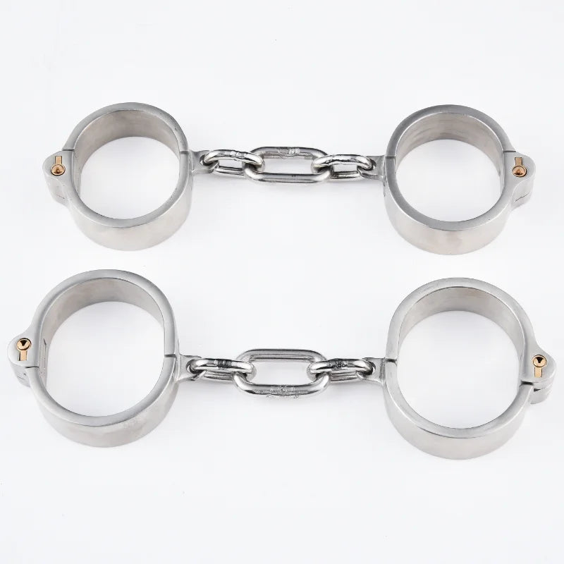 Detachable Stainless Steel Neck Collar Handcuffs Ankle Cuffs Bondage Set Buckle BDSM Slave Adult Games Sex Toy for Men Woman