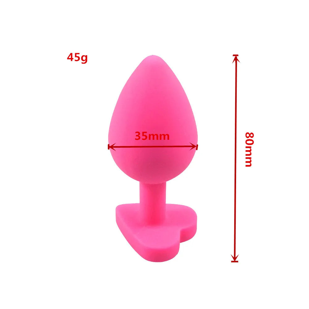 Dia 35mm medium size heart shape pink silicone anal beads butt plug Prostate Massager dildo erotic sex toys for men women