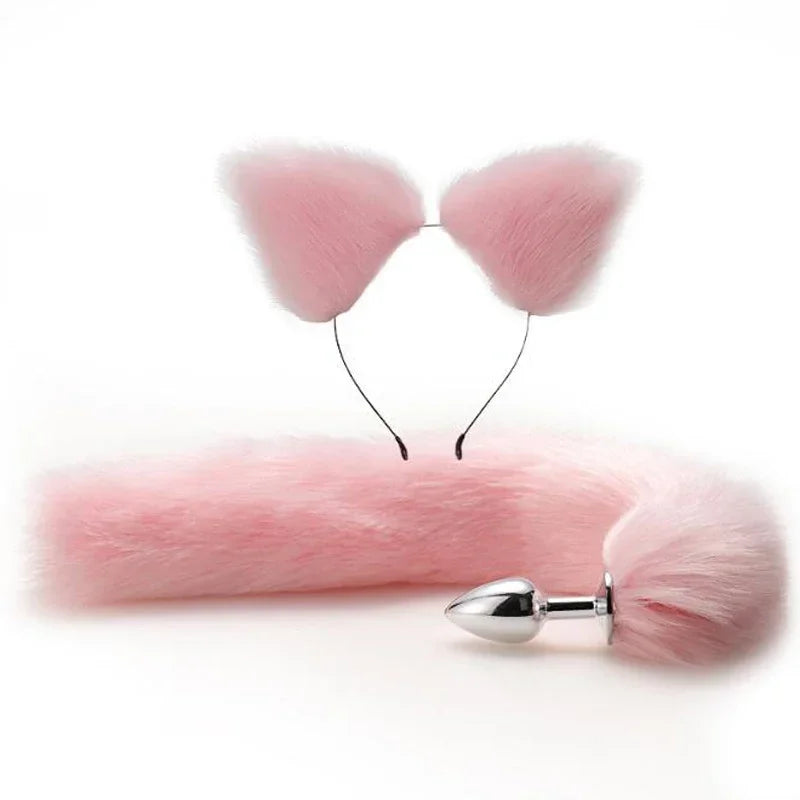 Dildo Anal Plug Cute Ears Headbands Fox Rabbit Tail Metal Butt Anal Plug Erotic Cosplay Accessories Adult Sex Toy for Couples