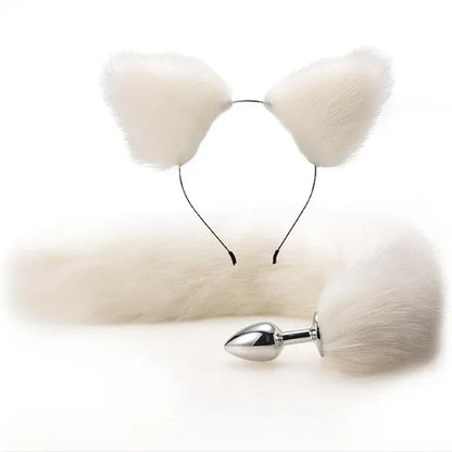 Dildo Anal Plug Cute Ears Headbands Fox Rabbit Tail Metal Butt Anal Plug Erotic Cosplay Accessories Adult Sex Toy for Couples