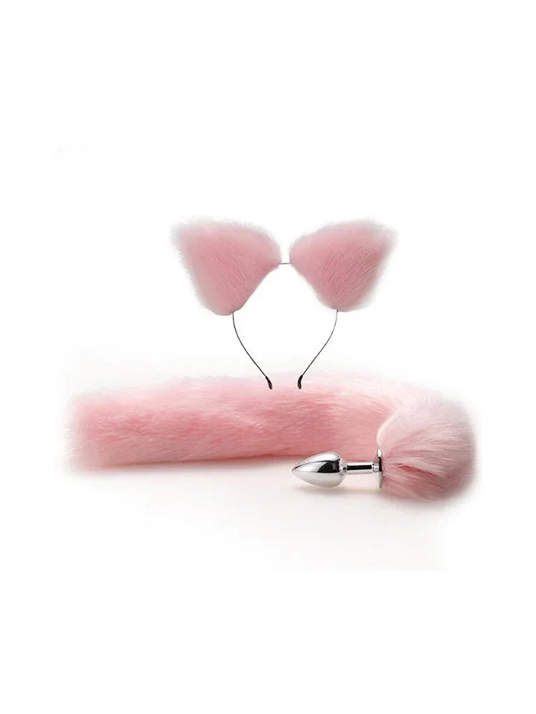 Dildo Anal Plug Cute Ears Headbands Fox Rabbit Tail Metal Butt Anal Plug Erotic Cosplay Accessories Adult Sex Toy for Couples