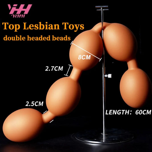 Double Head Anal Plug Beads Dildos For Lesbian Soft Silicone Anus Prostate Massage Masturbator Butt Plug Sex Toys For Women Men