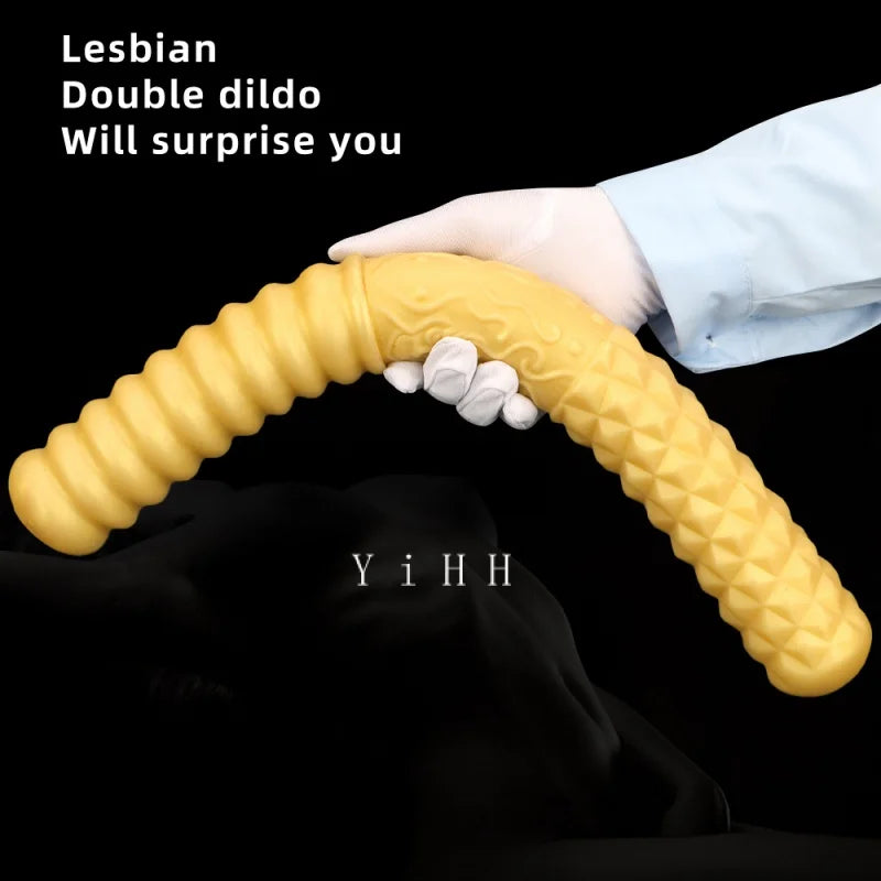 Double Head Dildo Gold Silicone Anal toys Vagina anus dilation Masturbator Dildo Buttplug Sex Toys for Lesbian Women Men Gay