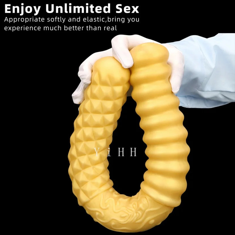 Double Head Dildo Gold Silicone Anal toys Vagina anus dilation Masturbator Dildo Buttplug Sex Toys for Lesbian Women Men Gay