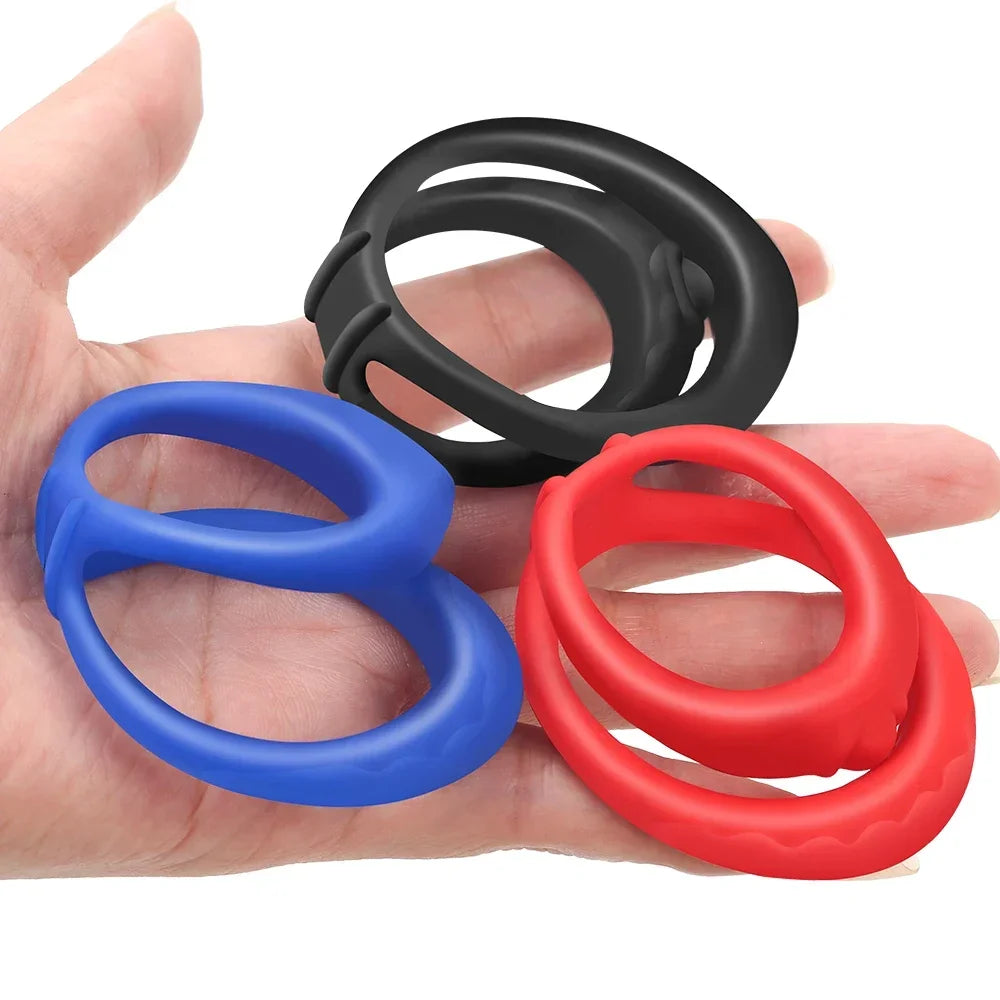 Double Penis Ring Reusable Silicone Semen Cock Ring Penis Enlargement Delay Ejaculation Sex Shop Sex Toy For Men Chastity Device